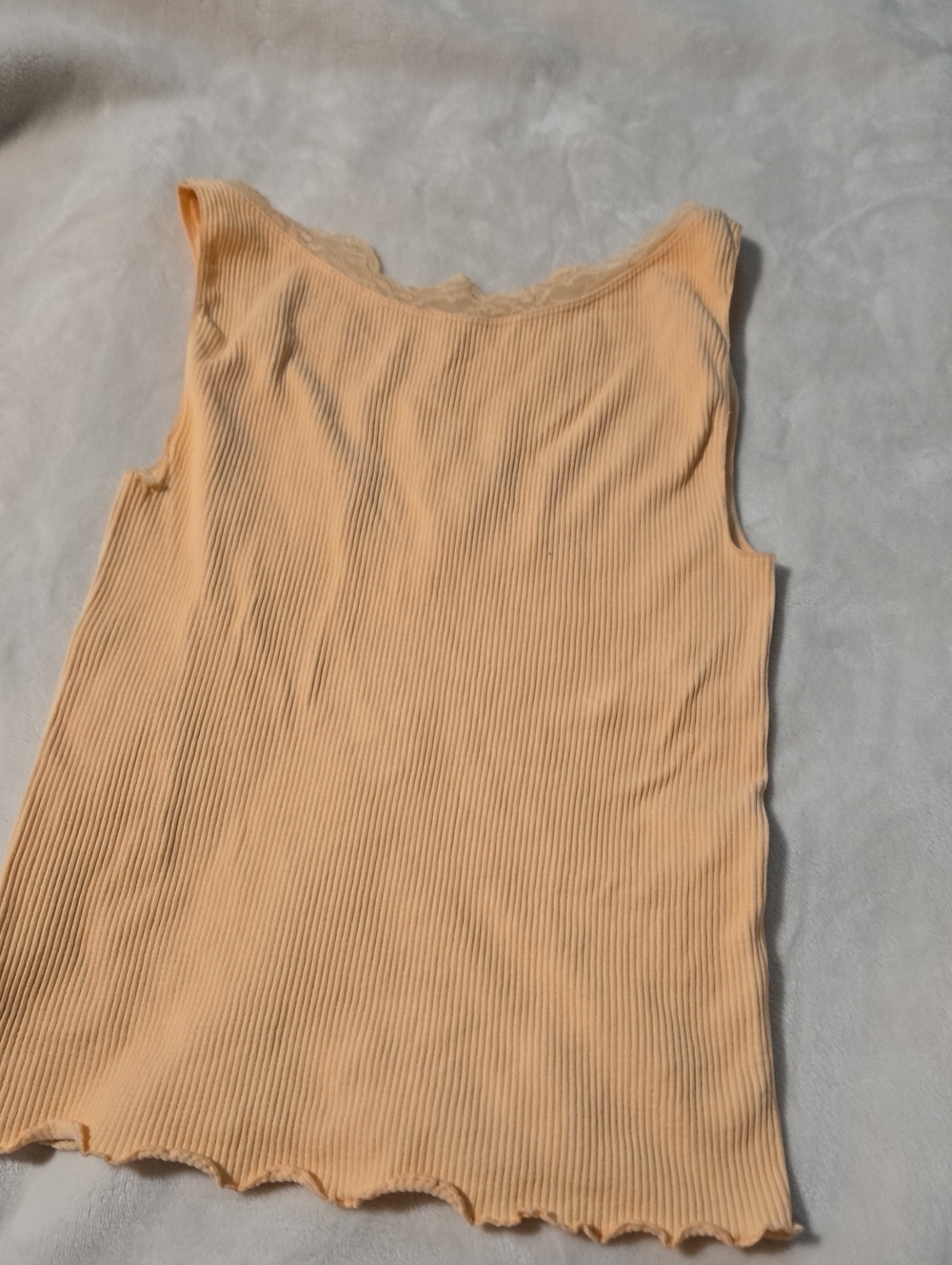 Free People Peach Ribbed Lace-Trim Tank Top
